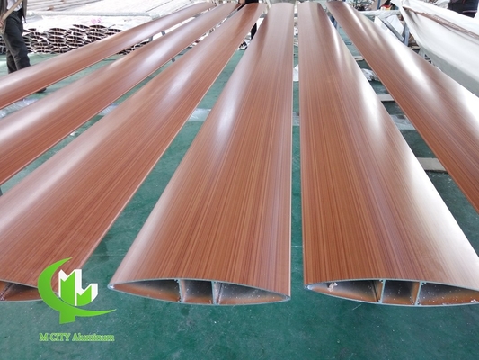 300 mm Holzkornfarbe Architekturaluminium Aerofoil-Lappenblatt mit ovaler Form für Fassadenvorhang