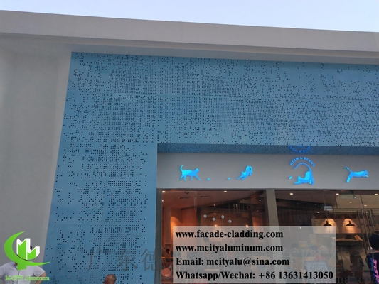 Perforierte Aluminiumwandplatten Metallfassade Verkleidung blaue Farbe PVDF Hohlmuster mit LED-Licht
