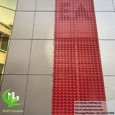 Perforierbare Massivwandverkleidung Aluminium-Fassade Metallschirm mit Mustern PVDF Rotfarbe
