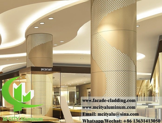 Metallbeschichtung für Säulen Perforierter Aluminiumblech PVDF Goldfarbe für Innenarchitektur